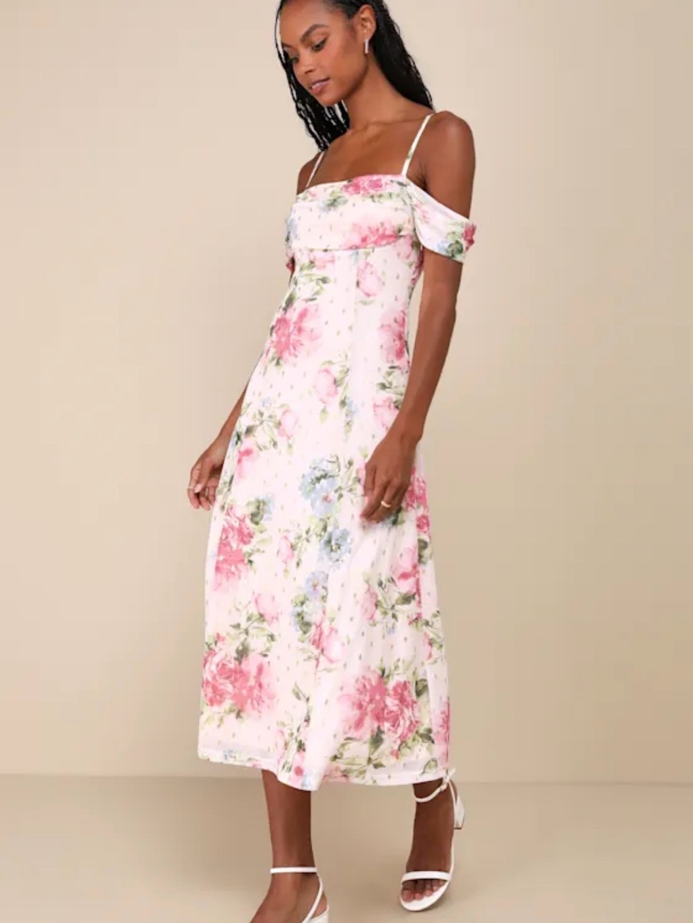 ❤️‍🔥BOGO FREE NWT Lulu's Blush Pink Floral Off-Shoulder Mesh Midi Dress XL